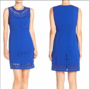 Eliza J Laser Cut Crepe Sleeveless Sheath Dress